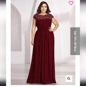 Plus Size Maxi Long Formal Lace Cap Sleeve Evening Dress